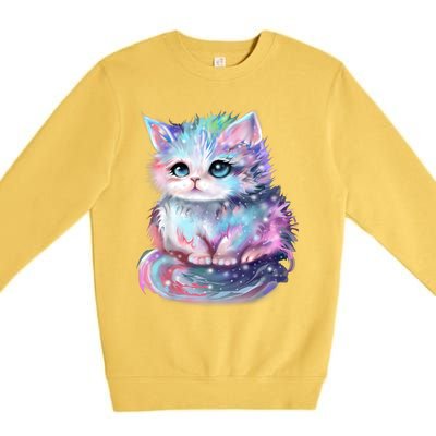 Pastel Cat Galaxy Cute Kitten Colorful Kitty Premium Crewneck Sweatshirt