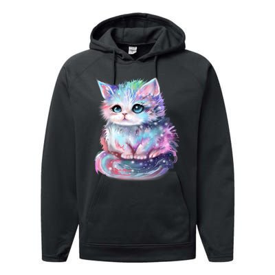 Pastel Cat Galaxy Cute Kitten Colorful Kitty Performance Fleece Hoodie