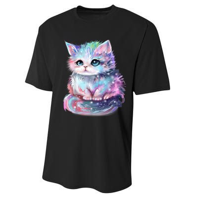 Pastel Cat Galaxy Cute Kitten Colorful Kitty Performance Sprint T-Shirt