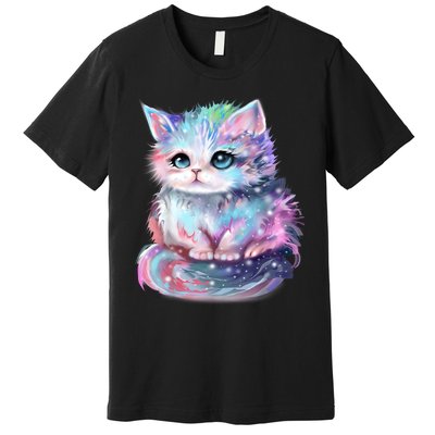 Pastel Cat Galaxy Cute Kitten Colorful Kitty Premium T-Shirt