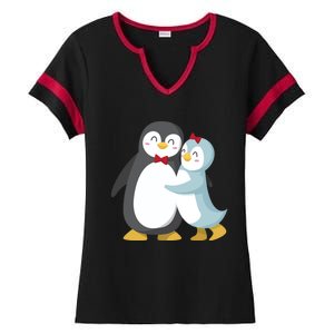 Penguin Couples Gift Wedding Anniversary Valentines Him Her Funny Gift Ladies Halftime Notch Neck Tee