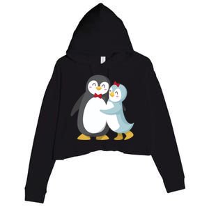 Penguin Couples Gift Wedding Anniversary Valentines Him Her Funny Gift Crop Fleece Hoodie