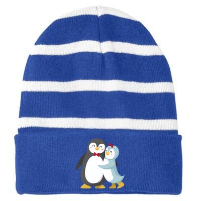 Penguin Couples Gift Wedding Anniversary Valentines Him Her Funny Gift Striped Beanie with Solid Band