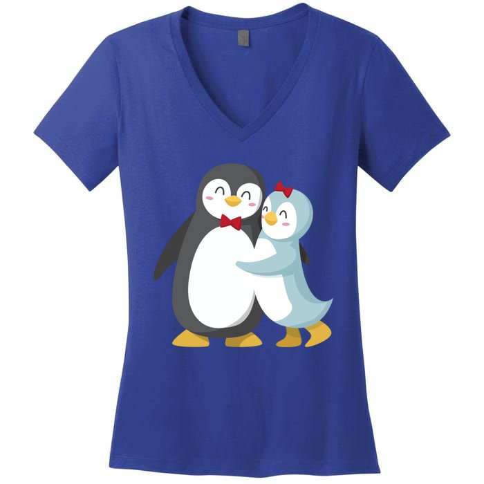 Penguin Couples Gift Wedding Anniversary Valentines Him Her Funny Gift Women's V-Neck T-Shirt