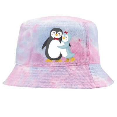 Penguin Couples Gift Wedding Anniversary Valentines Him Her Funny Gift Tie-Dyed Bucket Hat