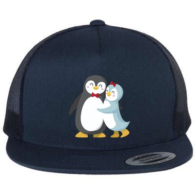 Penguin Couples Gift Wedding Anniversary Valentines Him Her Funny Gift Flat Bill Trucker Hat