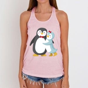 Penguin Couples Gift Wedding Anniversary Valentines Him Her Funny Gift Women's Knotted Racerback Tank