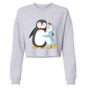 Penguin Couples Gift Wedding Anniversary Valentines Him Her Funny Gift Cropped Pullover Crew