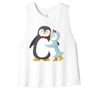 Penguin Couples Gift Wedding Anniversary Valentines Him Her Funny Gift Women's Racerback Cropped Tank