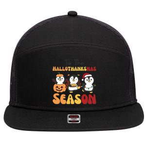 Penguin Christmas Halloween Tis The Hallothanksmas Season Great Gift 7 Panel Mesh Trucker Snapback Hat