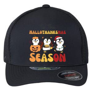 Penguin Christmas Halloween Tis The Hallothanksmas Season Great Gift Flexfit Unipanel Trucker Cap