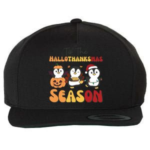 Penguin Christmas Halloween Tis The Hallothanksmas Season Great Gift Wool Snapback Cap