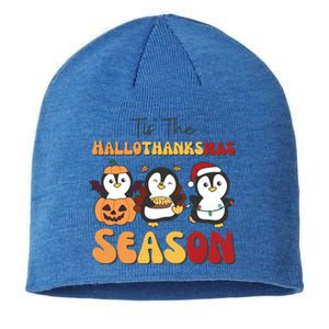 Penguin Christmas Halloween Tis The Hallothanksmas Season Great Gift Sustainable Beanie