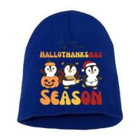 Penguin Christmas Halloween Tis The Hallothanksmas Season Great Gift Short Acrylic Beanie