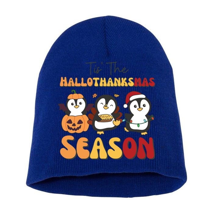 Penguin Christmas Halloween Tis The Hallothanksmas Season Great Gift Short Acrylic Beanie