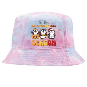 Penguin Christmas Halloween Tis The Hallothanksmas Season Great Gift Tie-Dyed Bucket Hat