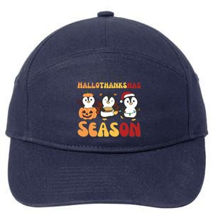 Penguin Christmas Halloween Tis The Hallothanksmas Season Great Gift 7-Panel Snapback Hat