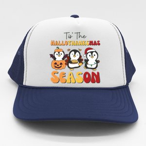 Penguin Christmas Halloween Tis The Hallothanksmas Season Great Gift Trucker Hat