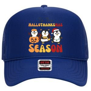 Penguin Christmas Halloween Tis The Hallothanksmas Season Great Gift High Crown Mesh Back Trucker Hat