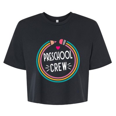 Preschool Crew Happy First Day of School Teacher Bella+Canvas Jersey Crop Tee