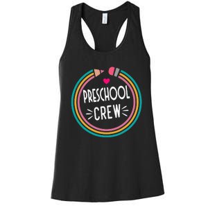 Preschool Crew Happy First Day of School Teacher Women's Racerback Tank