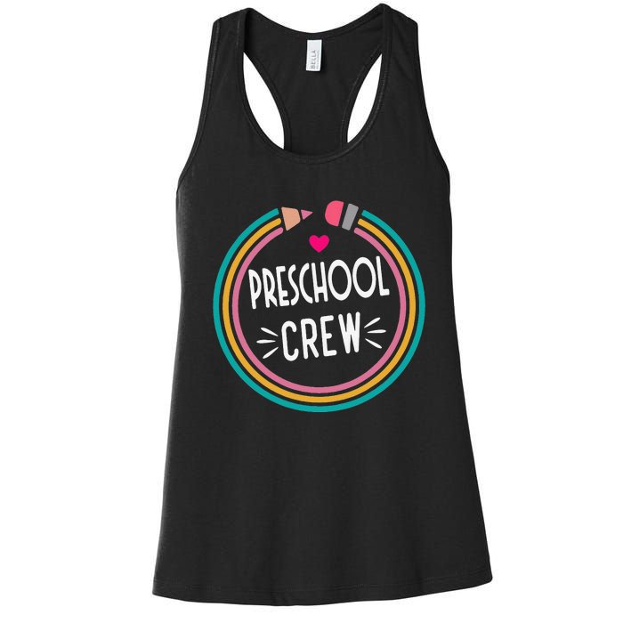 Preschool Crew Happy First Day of School Teacher Women's Racerback Tank