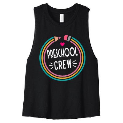 Preschool Crew Happy First Day of School Teacher Women's Racerback Cropped Tank