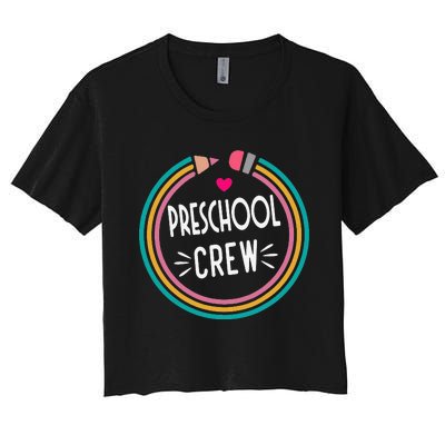 Preschool Crew Happy First Day of School Teacher Women's Crop Top Tee