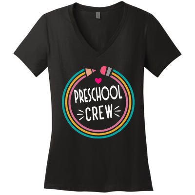 Preschool Crew Happy First Day of School Teacher Women's V-Neck T-Shirt