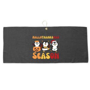 Penguin Christmas Halloween Tis The Hallothanksmas Season Gift Large Microfiber Waffle Golf Towel