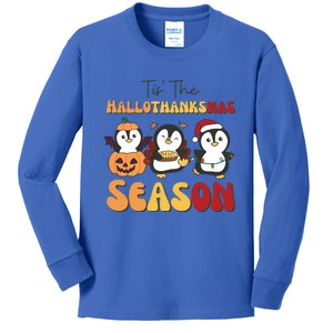 Penguin Christmas Halloween Tis The Hallothanksmas Season Gift Kids Long Sleeve Shirt