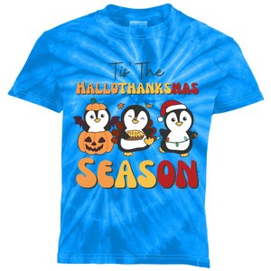 Penguin Christmas Halloween Tis The Hallothanksmas Season Gift Kids Tie-Dye T-Shirt