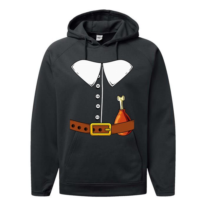 Pilgrim Costume Hat And Thanksgiving Turkey Day Graphic Performance Fleece Hoodie