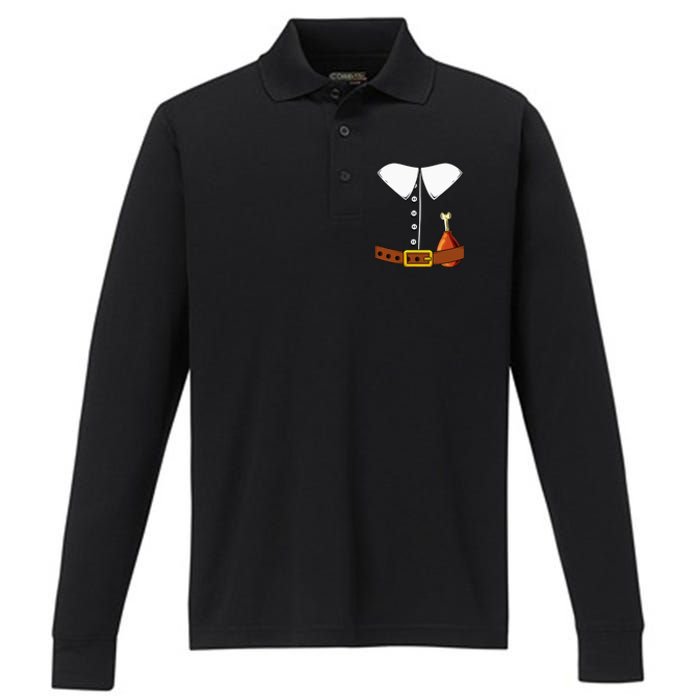 Pilgrim Costume Hat And Thanksgiving Turkey Day Graphic Performance Long Sleeve Polo