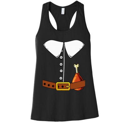 Pilgrim Costume Hat And Thanksgiving Turkey Day Graphic Women's Racerback Tank