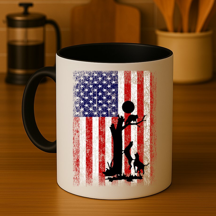Patriotic Coon Hunting Dogs American Flag Gift Mug
