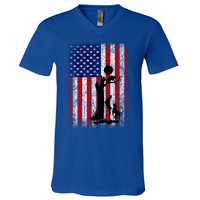 Patriotic Coon Hunting Dogs American Flag Gift V-Neck T-Shirt