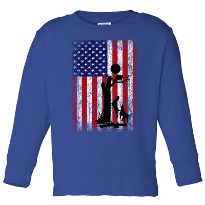 Patriotic Coon Hunting Dogs American Flag Gift Toddler Long Sleeve Shirt