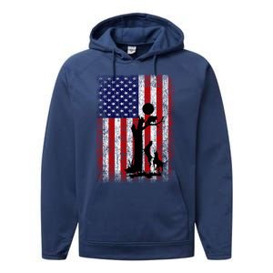 Patriotic Coon Hunting Dogs American Flag Gift Performance Fleece Hoodie