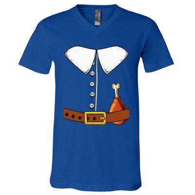 Pilgrim Costume Hat Colonist Thanksgiving V-Neck T-Shirt