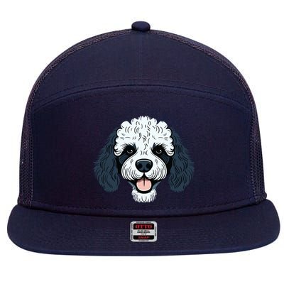 Poodle Cute Happy Little Puppy Dog Face Parti Poodle Owner 7 Panel Mesh Trucker Snapback Hat