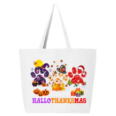 Paw Cat Happy Hallothanksmas Halloween Thanksgiving Xmas Gift 25L Jumbo Tote