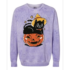 Pumpkin Cat Halloween Cute Festive Colorblast Crewneck Sweatshirt