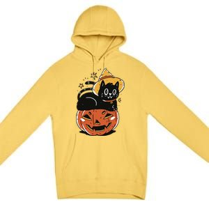 Pumpkin Cat Halloween Cute Festive Premium Pullover Hoodie