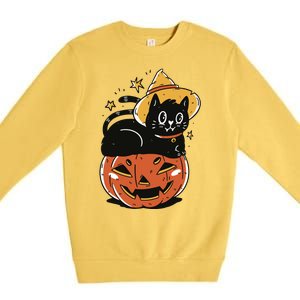 Pumpkin Cat Halloween Cute Festive Premium Crewneck Sweatshirt