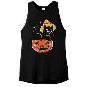 Pumpkin Cat Halloween Cute Festive Ladies PosiCharge Tri-Blend Wicking Tank