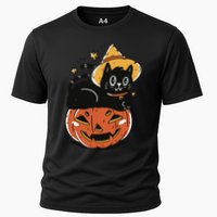 Pumpkin Cat Halloween Cute Festive Cooling Performance Crew T-Shirt