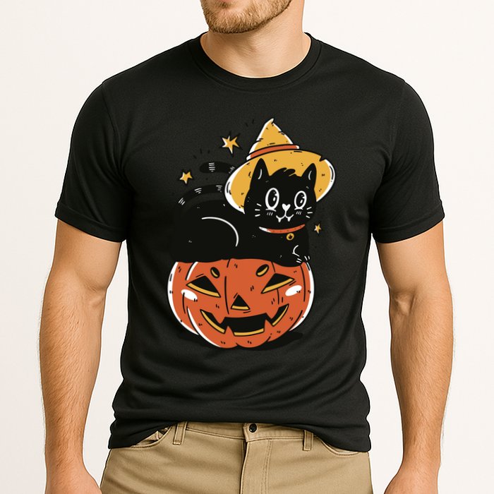 Pumpkin Cat Halloween Cute Festive Cooling Performance Crew T-Shirt