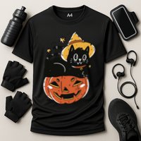 Pumpkin Cat Halloween Cute Festive Cooling Performance Crew T-Shirt