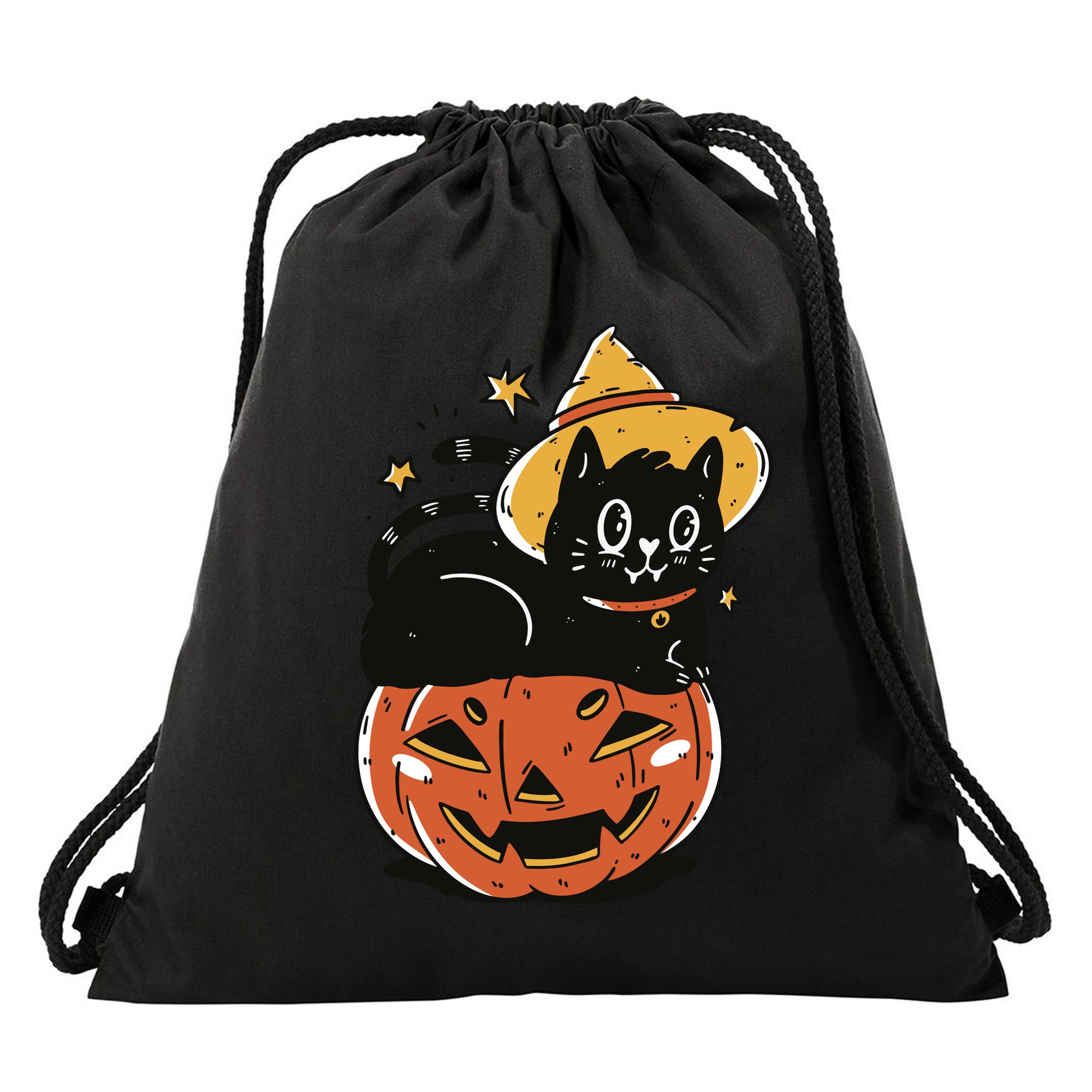 Pumpkin Cat Halloween Cute Festive Drawstring Bag